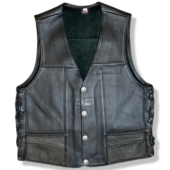 American Vintage Other - Vintage 90s Made In USA Genuine Leather Biker Vest SIZE:L